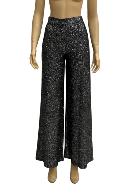 Kadın Siyah Payetli Geniş Paça Pantolon fiyatları