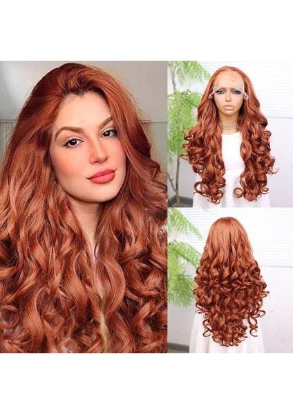Bakır Bebek Saçlı Fiber Sentetik Yoğun Dalgalı Tül Peruk