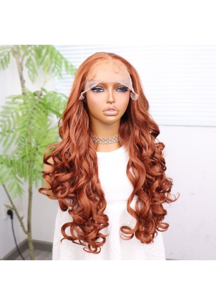 Bakır Bebek Saçlı Fiber Sentetik Yoğun Dalgalı Tül Peruk modelleri