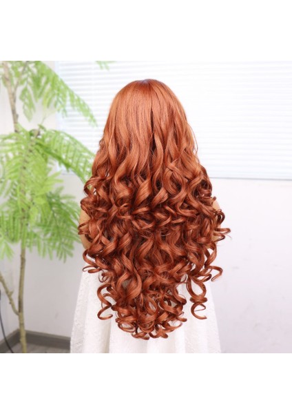 Bakır Bebek Saçlı Fiber Sentetik Yoğun Dalgalı Tül Peruk indirimleri