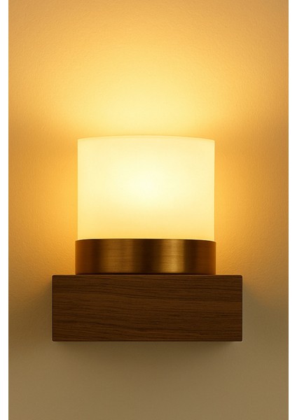 Ahşap & Pirinç Detaylı Duvar Apliği, Opal Silindir, 15×13 Cm, Koridor/antre/yatak Başı Aydınlatma fiyatları