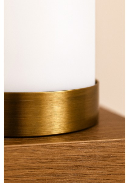 Ahşap & Pirinç Detaylı Duvar Apliği, Opal Silindir, 15×13 Cm, Koridor/antre/yatak Başı Aydınlatma modelleri