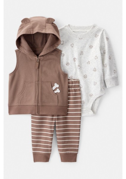 Erkek Bebek Kahverengi Yelekli Set