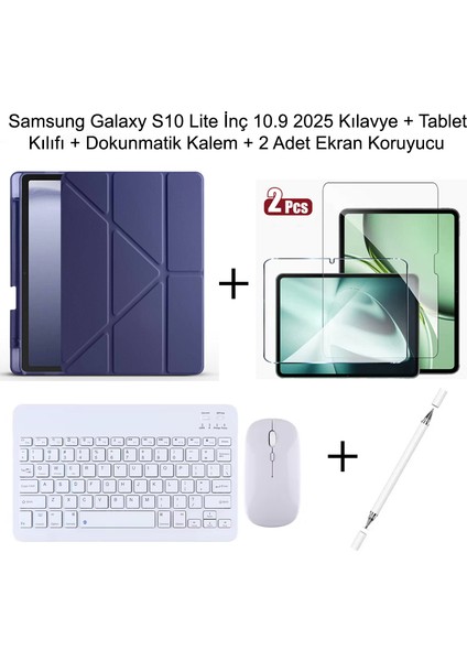 Yesnıce Samsung Galaxy S10 Lite 10.9 Inç Uyumlu Standlı Kılıf ve Dokunmatik Kalem ve Klavye ve Mouse