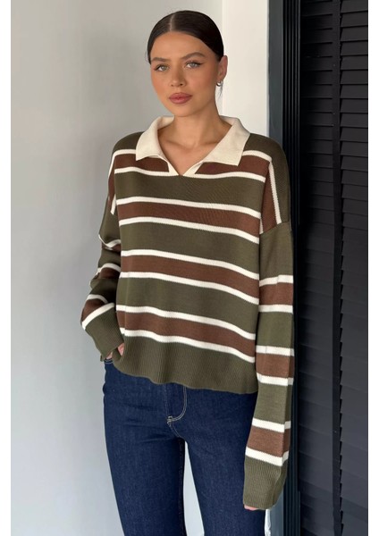 Kadın Çizgili Triko Kazak P-00019020