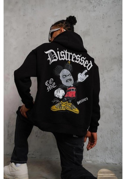 Erkek Üç Iplik Baskılı Kapüşonlu Sweat - Siyah fiyatları