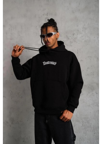 Erkek Üç Iplik Baskılı Kapüşonlu Sweat - Siyah modelleri