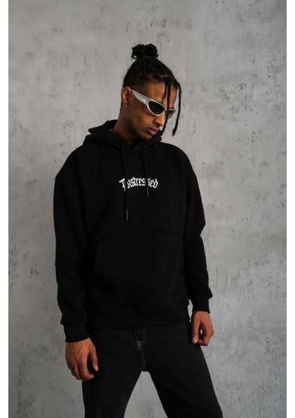 Erkek Üç Iplik Baskılı Kapüşonlu Sweat - Siyah fırsatları