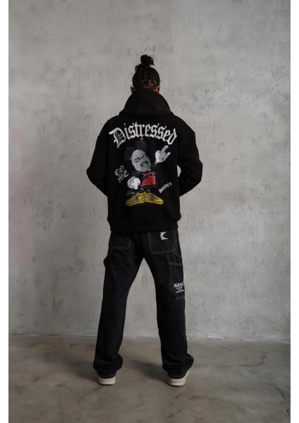 Erkek Üç Iplik Baskılı Kapüşonlu Sweat - Siyah indirimleri