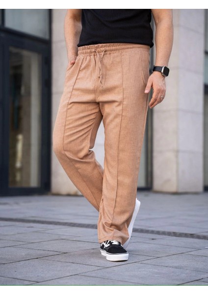 Erkek Keten Cepli Çıma Dikişli Jogger Buggy Pantalon Rahat Kalıp - Kahverengi fiyatları