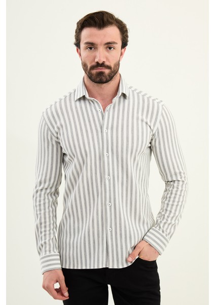 Çizgili Slim Fit Uzun Kollu Erkek Gömlek