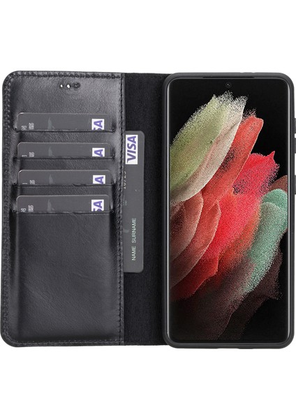Samsung Galaxy S21 Plus Uyumlu Deri Cüzdanlı Kılıf Rst1 Siyah fiyatları