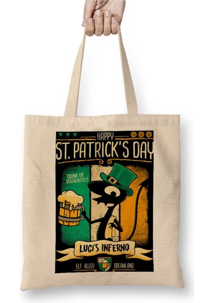 St. Patricks Day Disenchantment Beyaz Bez Çanta Uzun Saplı Alışveriş Çantası Plaj Çantası