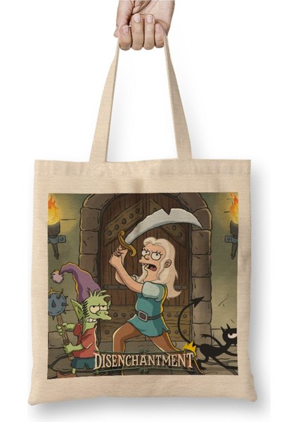 Disenchantment Poster 01 Beyaz Bez Çanta Uzun Saplı Alışveriş Çantası Plaj Çantası