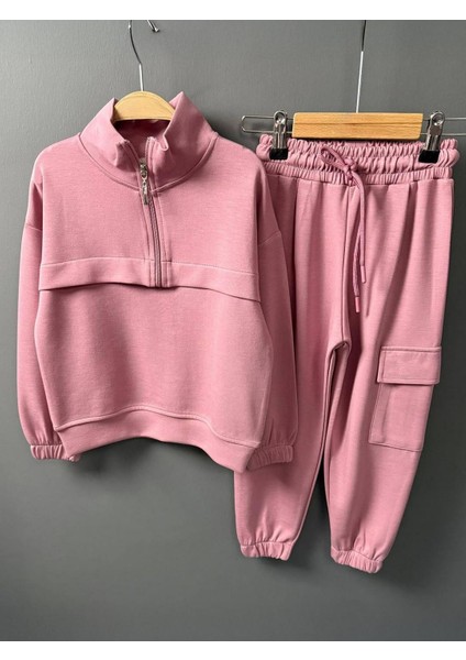 Fermuarlı Kargo Cepli Kız Çocuk Takım Pembe modelleri