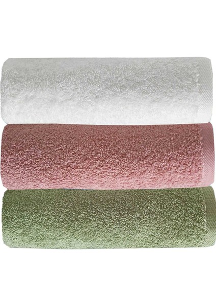 3 Lü Düz Renk El Yüz Havlu Seti &AMP;#37;100 Pamuklu 50X90 cm Yeşil Gül Beyaz