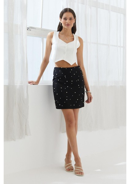 Incili Kısa Etek Sıyah