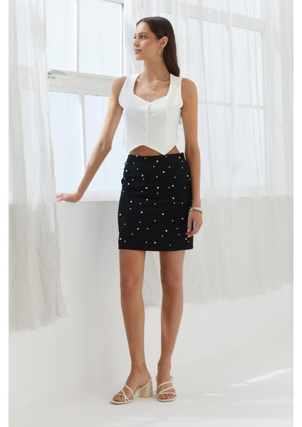 Incili Kısa Etek Sıyah fırsatları