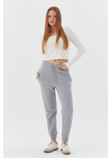 Paçası Lastikli Şardonlu Eşofman Altı Grı Melange modelleri