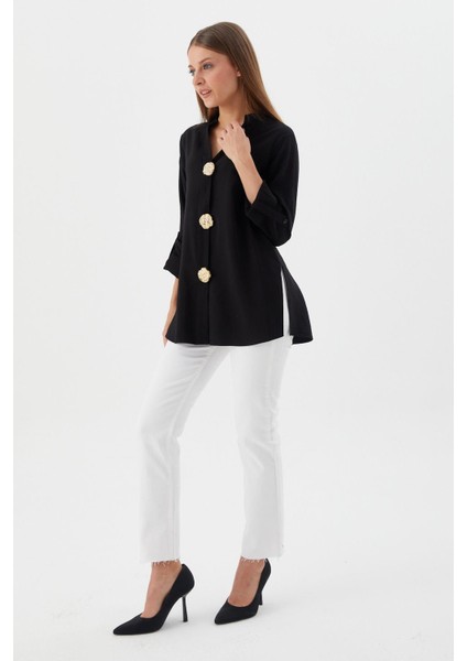Tasarım Düğmeli Tunik Gömlek Sıyah modelleri