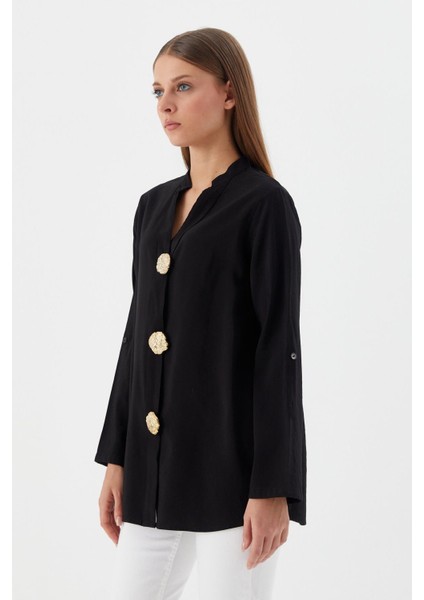 Tasarım Düğmeli Tunik Gömlek Sıyah fırsatları