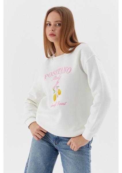 Baskılı Oversize Sweatshirt Ekru fırsatları