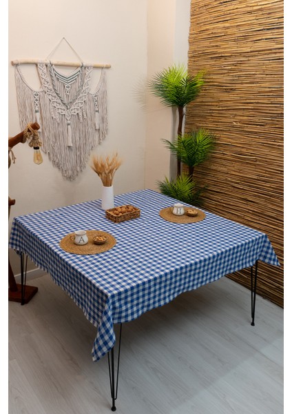 Pötikareli Mavi Ekose Masa Örtüsü 170 x 170