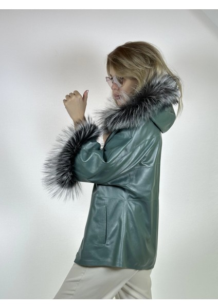 Çift Taraflı Giyilebilir Kadın Deri Mont 340