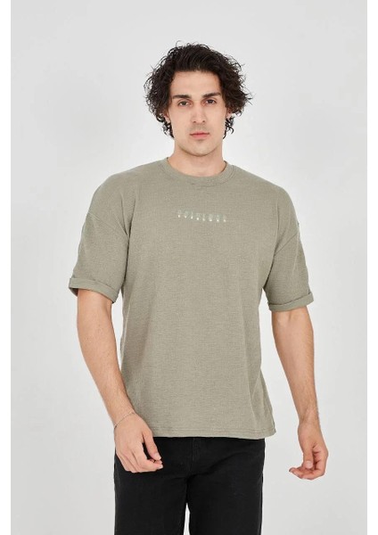 Unisex Jakar Kumaş Rahat Kol T-Shirt - Açık Yeşil fiyatları