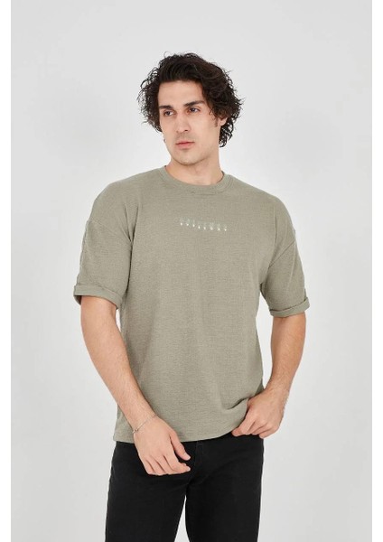 Unisex Jakar Kumaş Rahat Kol T-Shirt - Açık Yeşil modelleri