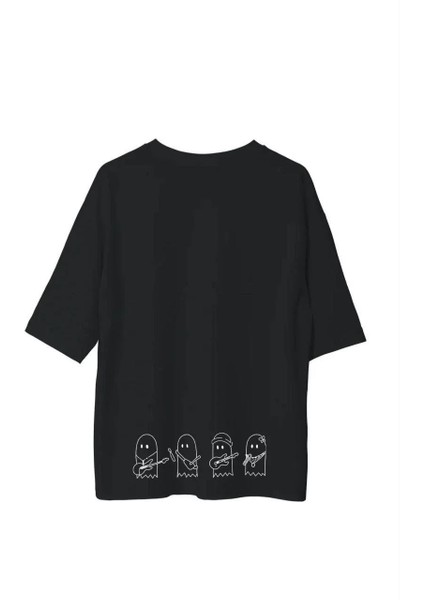 Unisex Bisiklet Yaka Baskılı Oversize T-Shirt - Siyah fiyatları