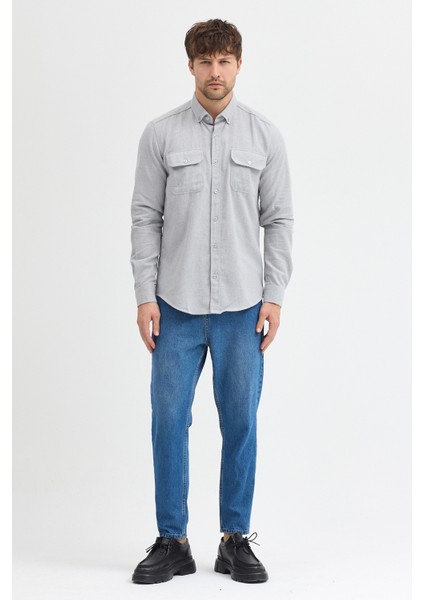 Kaşmir Görünümlü Çift Cepli Regular Fit Uzun Kollu Erkek Gömlek