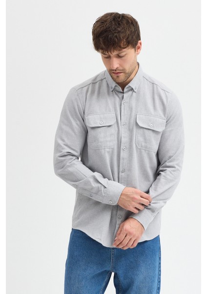Kaşmir Görünümlü Çift Cepli Regular Fit Uzun Kollu Erkek Gömlek modelleri