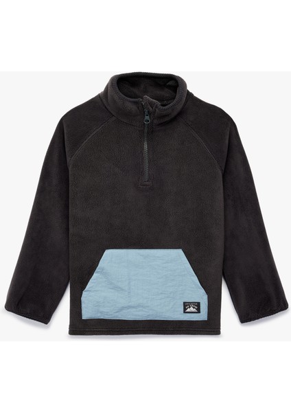 Dik Yaka Yarım Fermuarlı Kanguru Cepli Polar Sweatshirt