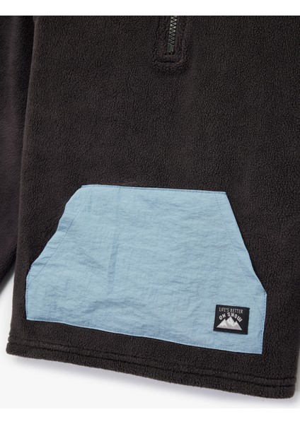 Dik Yaka Yarım Fermuarlı Kanguru Cepli Polar Sweatshirt fırsatları