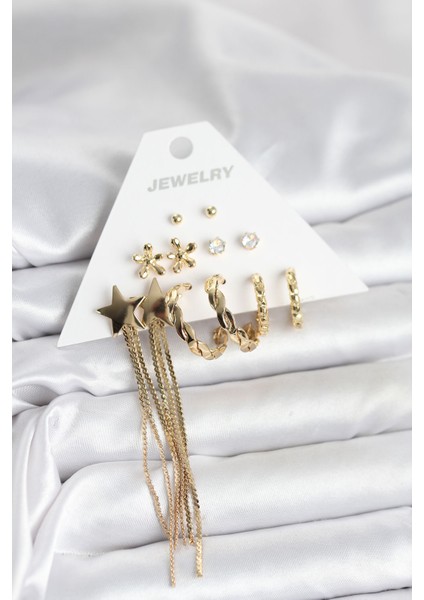 Zarif Kulaklar Için 6çift Golden Pirinç Dizayn Kadın Küpe Seti