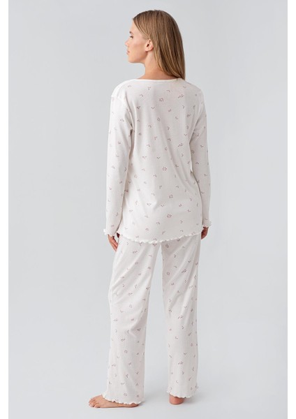 Uzun Kollu Desenli Düğmeli Esnek Pamuklu Hamile Pijama Takım 18218 fırsatları