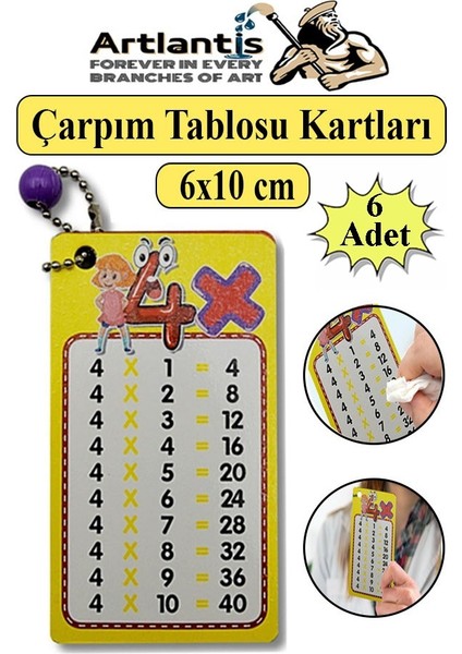 Zincirli Çarpım Tablosu 6 Adet 6X10 cm Cep Zircirli Çarpım Tablosu Yaz Sil Özellikli Karne Hediyesi Çarpım Kartları