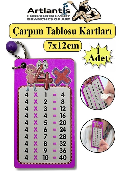 Zincirli Çarpım Tablosu 1 Adet 7X12 cm Büyük Cep Zircirli Çarpım Tablosu Yaz Sil Özellikli Çarpım Tablosu Kartları Karne