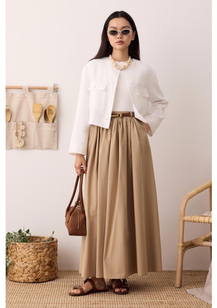 Büzgülü Kanvas Etek Koyu Bej fırsatları