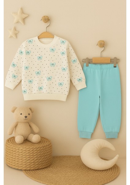 Kız Çocuk Kurdele Desenli Pamuklu 2'li Pijama Takımı