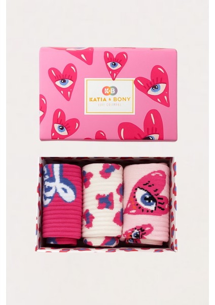 Kız Çocuk Kalp Desenli 3'lü Kutulu Soket Çorap modelleri