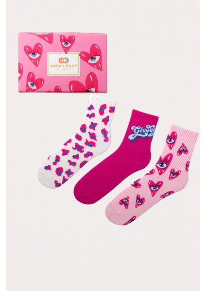 Kız Çocuk Kalp Desenli 3'lü Kutulu Soket Çorap fırsatları