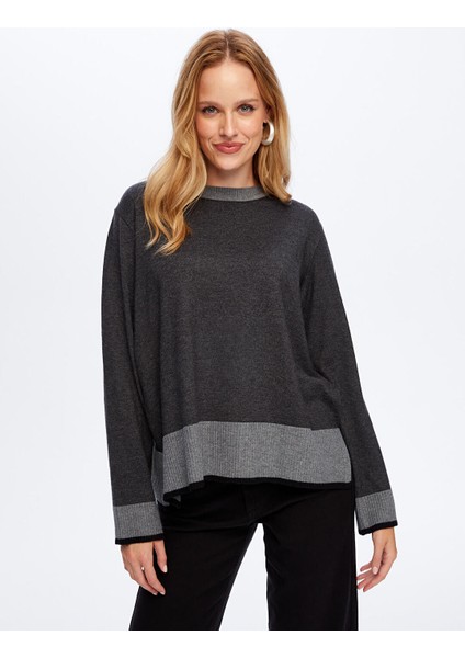 Renk Bloklu Bisiklet Yaka Triko Bluz Faik Sönmez