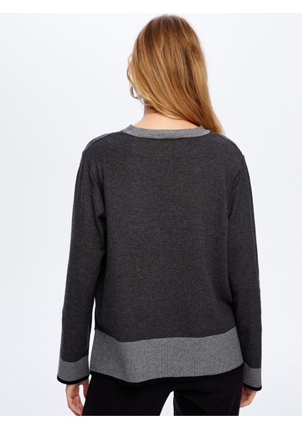 Renk Bloklu Bisiklet Yaka Triko Bluz Faik Sönmez indirimleri