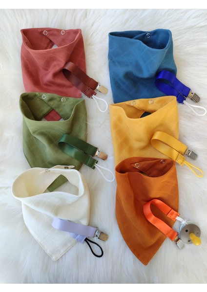 12'li Set / 6 Adet Fular, Salya Önlüğü / 6 Adet Emzik Askısı / Bebek Hediyelik