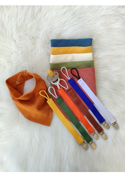 12'li Set / 6 Adet Fular, Salya Önlüğü / 6 Adet Emzik Askısı / Bebek Hediyelik fiyatları
