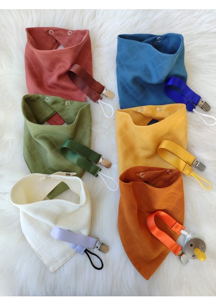 12'li Set / 6 Adet Fular, Salya Önlüğü / 6 Adet Emzik Askısı / Bebek Hediyelik fırsatları