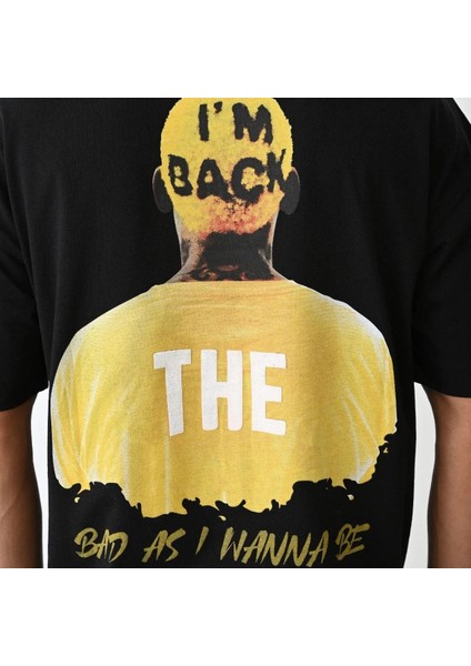 Unisex Bisiklet Yaka Baskılı Oversize T-Shirt - Siyah indirimleri