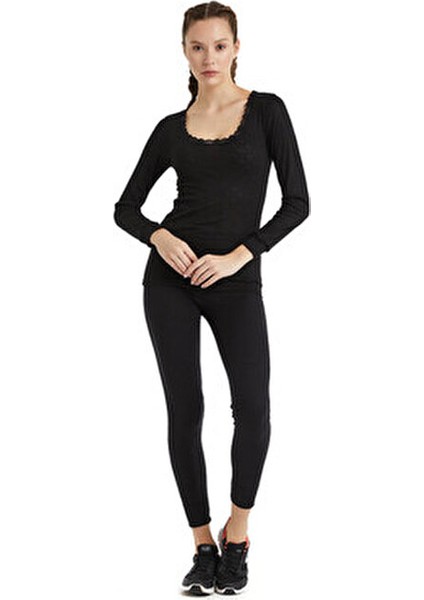 Kadın Termal Üst Uzun Kol Siyah Hafif ve Yumuşak Kumaşla Düşük Aktiviteler İçin fırsatları